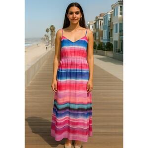 Lane Bryant Maxi Dress Womens Size 18 20 Semi Sheer Lined Pink Blue Beachy Boho